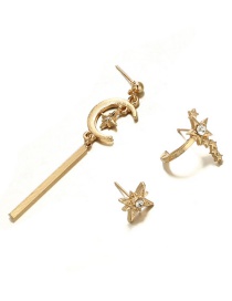 Fashion Gold Color Moon Shape Decorated Earrings