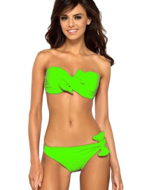 Fashion Green Pure Color Decorated Bikini