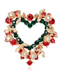Fashion Red+green Heart Shape Decorated Brooch