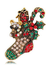 Fashion Green+gold Color Sock Shape Decorated Brooch