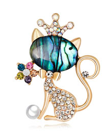 Fashion Gold Color Cat Shape Decorated Brooch