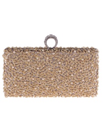 Fashion Champagne Square Shape Decorated Handbag