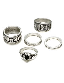 Fashion Silver Color Pure Color Decorated Ring(5 Pcs )