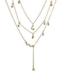 Fashion Gold Color Star&moon Shape Decorated Necklace