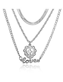 Vintage Silver Color Cross Shape Design Multi-layer Necklace