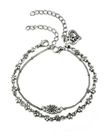 Fashion Silver Color Flowers Decorated Double Layer Anklet