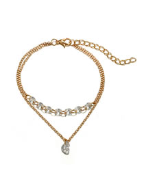 Fashion Gold Color Full Diamond Decorated Simple Anklet