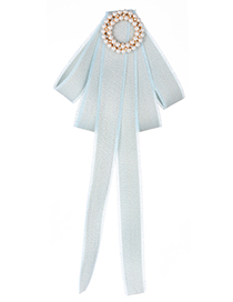 Fashion Light Blue Full Pearls Decorated Bowknot Brooch