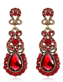 Elegant Red Pure Color Design Hollow Out Earrings