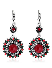 Elegant Red Full Diamond Design Flower Shape Earrings