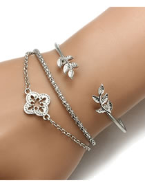 Fashion Silver Color Flower&leaf Decorated Pure Color Bracelet