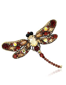 Fashion Champagne Full Diamond Decorated Dragonfly Shape Brooch