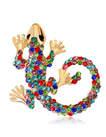 Fashion Multi-color Full Diamond Decorated Gecko Brooch