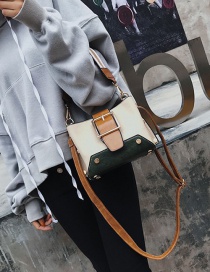 Fashion Beige+green Belt Buckle Decorated Bag