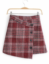Fashion Red Grid Pattern Decorated Skirt