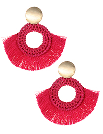Fashion Plum Red Round Shape Decorated Tassel Earrings