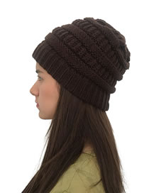 Fashion Brown Stripe Pattern Decorated Pure Color Hat