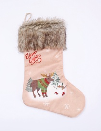 Fashion Light Pink Deer Pattern Decorated Christmas Sock