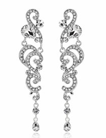 Fashion Silver Color Full Diamond Decorated Flower Shape Earrings