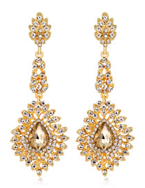 Fashion Champagne Ful Diamond Decorated Waterdrop Shape Earrings