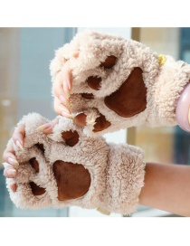 Fashion Beige Bear Paw Shape Design Gloves