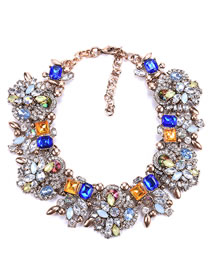 Fashion Sapphire Blue Full Diamond Decorated Necklace
