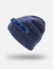 Simple Navy Bead Decorated Pure Color Hat