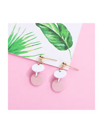 Simple White+pink Round Shape Decorated Earrings