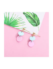 Simple Blue+pink Round Shape Decorated Earrings