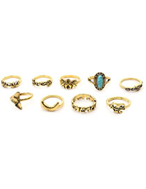Simple Gold Color Elephant Shape Decorated Ring (9 Pcs )