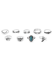 Simple Silver Color Elephant Shape Decorated Ring (9 Pcs )