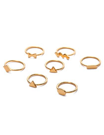 Fashion Gold Color Triangle Shape Decorated Ring (7 Pcs)