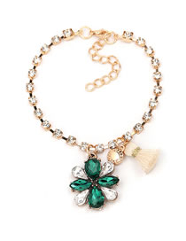 Fashion Green Diamond Decorated Tassel Bracelet