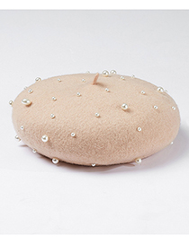 Fashion Beige Pearl Decorated Pure Color Berets