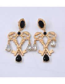 Fashion Black+gold Color Water Drop Shape Decorated Earrings