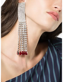 Fashion Red Full Diamond Decorated Earrings (one Pc)