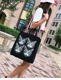 Fashion Black Cat Pattern Decorated Handbag