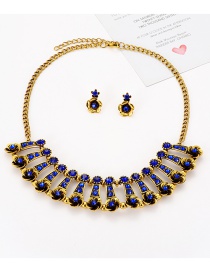Fashion Blue Full Diamond Design Hollow Out Jewelry Sets