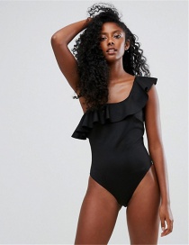 Sexy Black Pure Color Decorated Swimwear