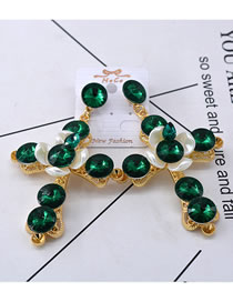 Vintage Green Cross Shape Decorated Earrings
