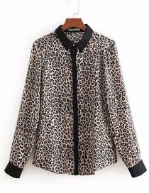 Fashion Brown Leopard Pattern Decorated Shirt