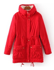 Fashion Red Pure Color Design Cotton-padded Clothes