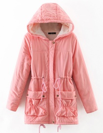 Fashion Pink Drawstring Design Cotton-padded Clothes