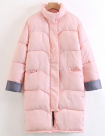 Fashion Pink High Neckline Design Cotton-padded Clothes