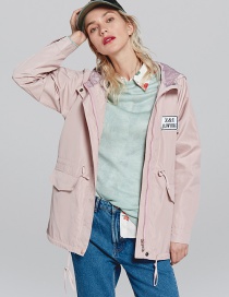 Fashion Pink Badge Pattern Decorated Pure Color Windbreaker