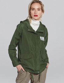 Fashion Olive Badge Pattern Decorated Pure Color Windbreaker