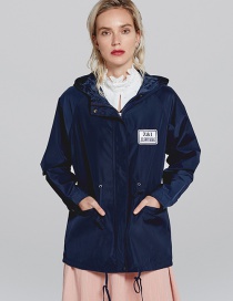 Fashion Navy Badge Pattern Decorated Pure Color Windbreaker
