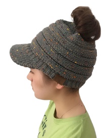 Fashion Gray Label Decorated Hollow Out Knitted Hat