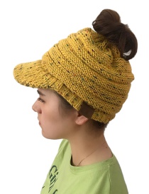 Fashion Yellow Label Decorated Hollow Out Knitted Hat