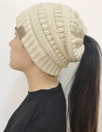 Fashion Beige Label Decoratedpure Color Knitted Hat
